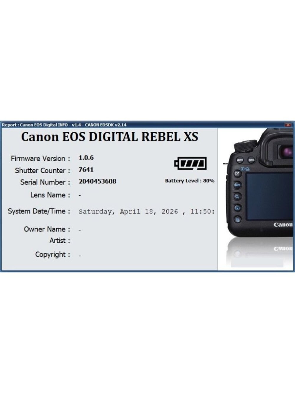 Canon EOS XS SLR Digital Camera 10MP Canon 18-55mm Lens 7658 Clicks 16GB SD Card - Picture 12 of 16